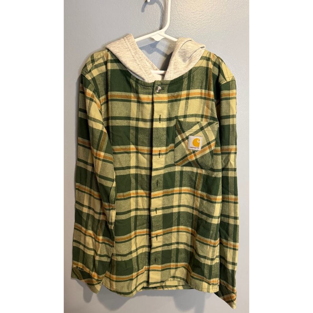 NWT Carhartt Boys' Hooded Flannel Button-Front Long Sleeve Shirt - Picture 3 of 8